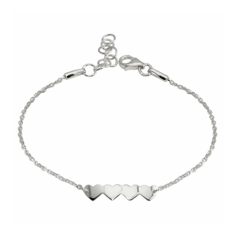 925 Rhodium Silver 4 Hearts Chain Extendable Bracelet