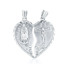 Load image into Gallery viewer, 925 Silver Rhodium Guadalupe &amp; Jesus Two-Piece Heart Love Pedant
