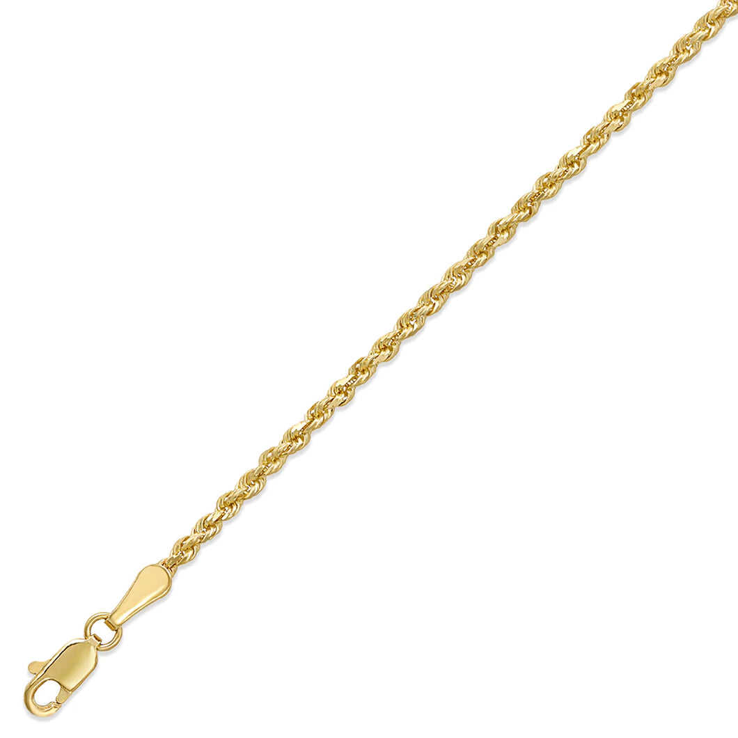 2 MM Solid 14KT Diamond Cut Rope