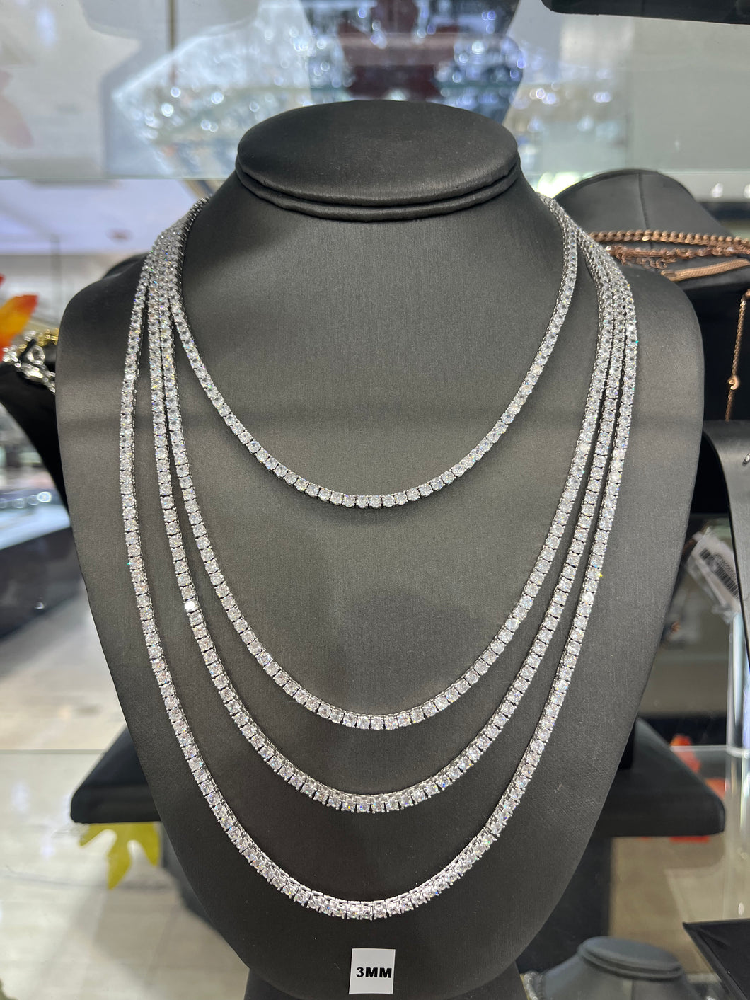 925 CZ Rhodium Plated Tennis Chain/Bracelet 3mm