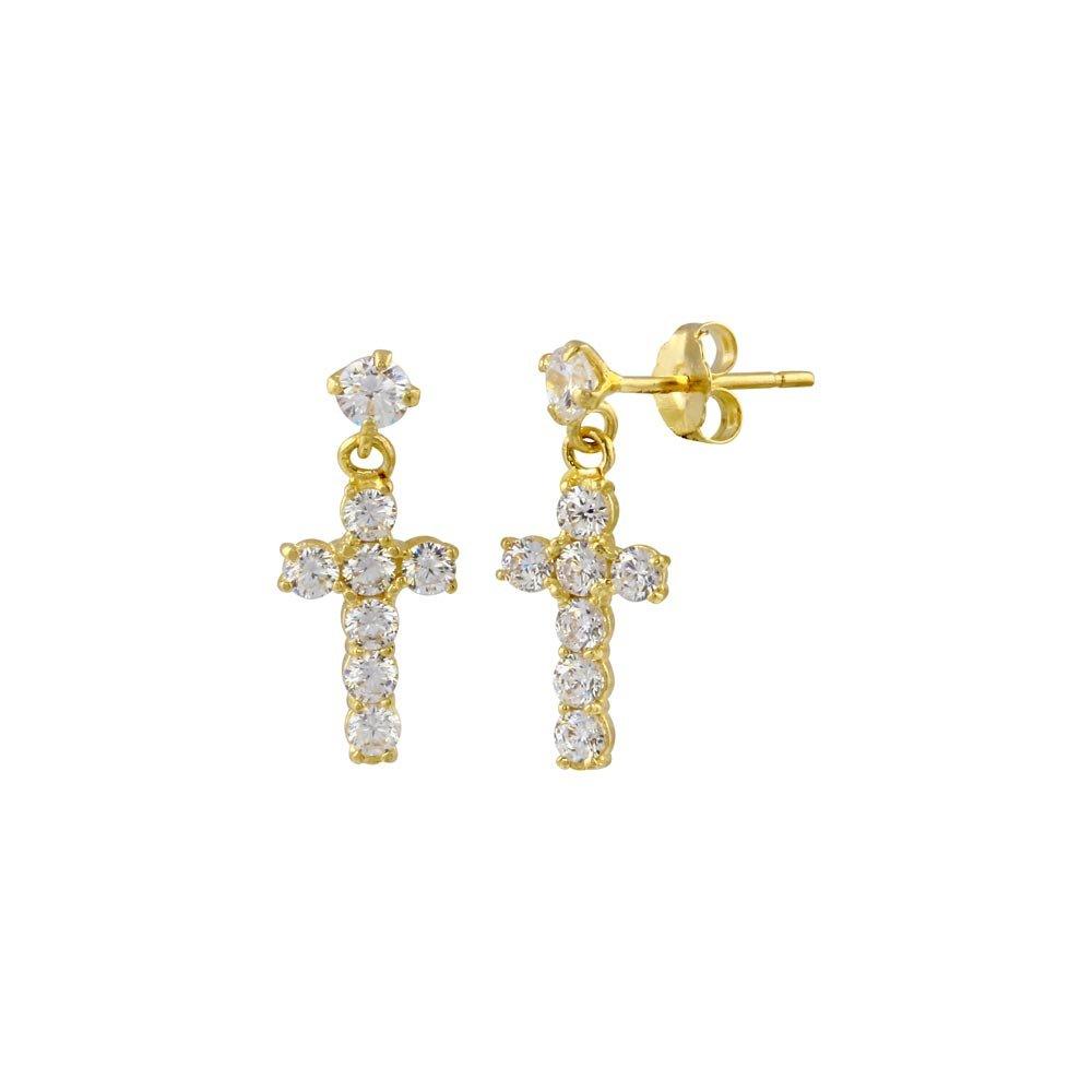 14KT Dangling Cross Earrings, #1 w/ CZ