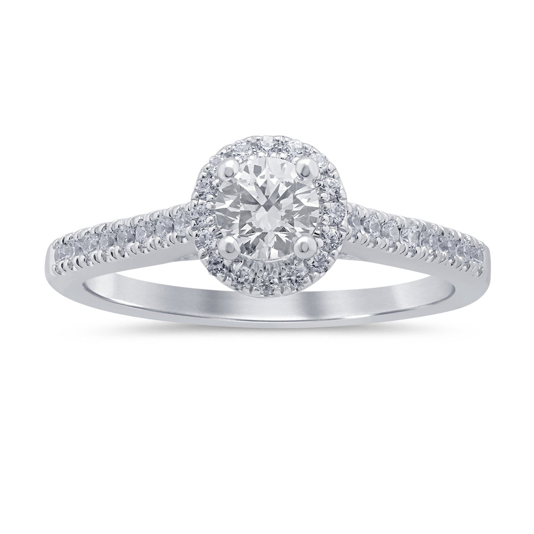 14KT Solitaire Circle Halo Engagement Diamond Ring #5, 0.71ctw