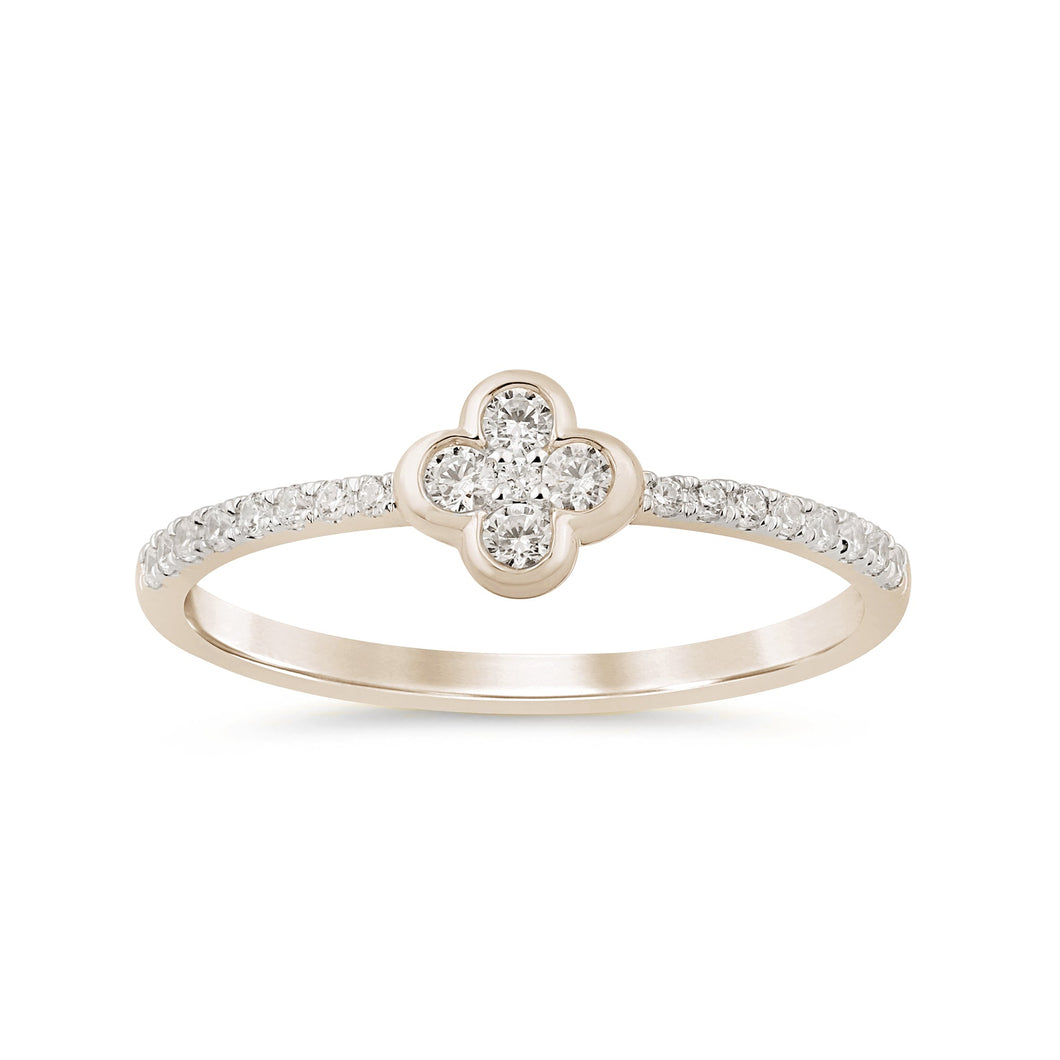 14KT Flower (Clove) Style Thin Diamond Ring Band #2, 0.19ctw
