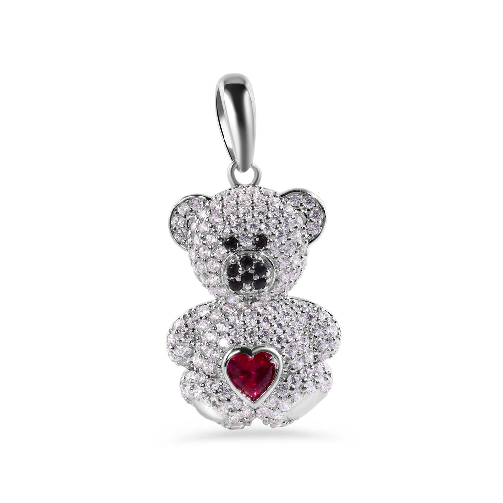 925 Rhodium Teddy Bear w/ Red Heart, White & Black Cz #2
