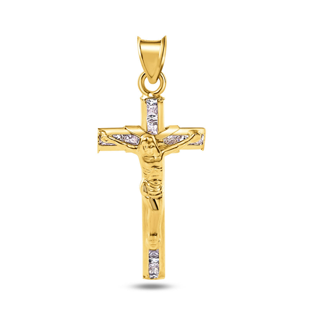 14KT Clear Round Cz Jesus Crucifix (Cross) #2