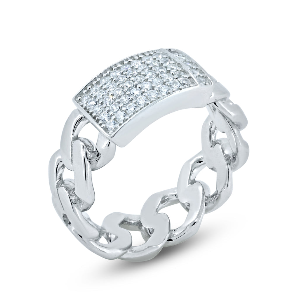 925 Rhodium Plated CZ Cuban Link ID Ring
