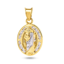 Load image into Gallery viewer, 14KT St. Jude Two Tone Oval CZ Pendant

