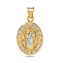 Load image into Gallery viewer, 14KT St. Jude Two Tone Oval CZ Pendant
