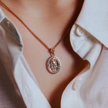Load image into Gallery viewer, 14KT St. Jude Two Tone Oval CZ Pendant
