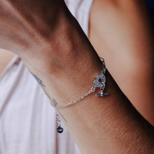 Load image into Gallery viewer, 925 Rhodium Paperclip CZ Heart Lock Bar Bracelet w/ Adjustable
