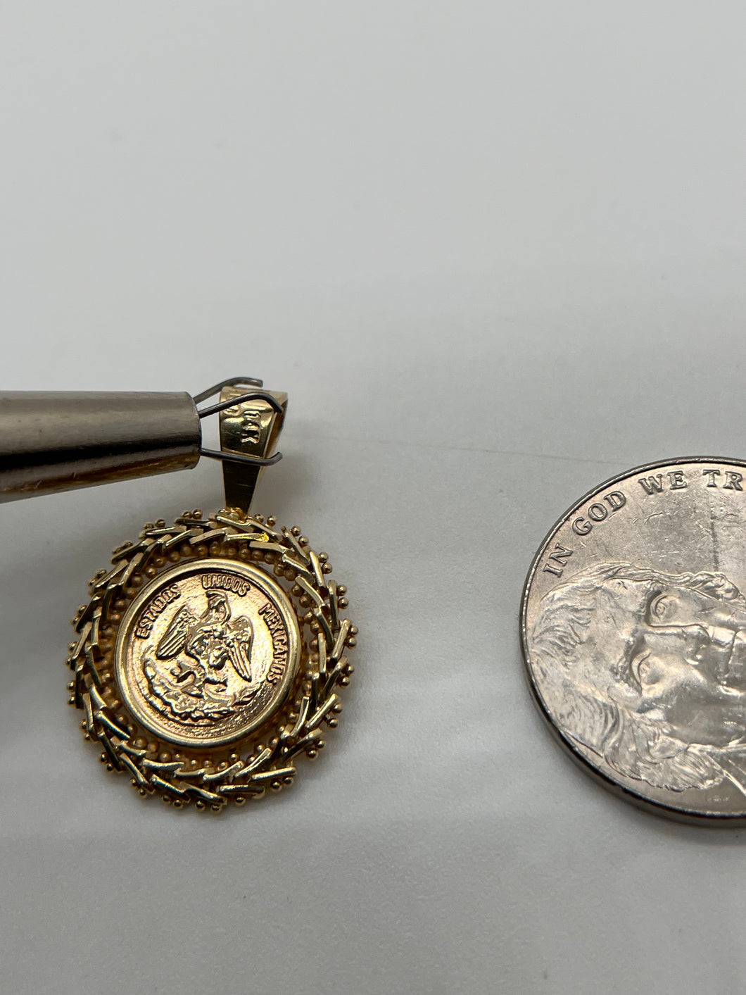 14KT Small Libertad Replica Coin w/ Diamond Cut Bezel