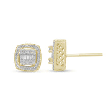 Load image into Gallery viewer, 10KT Square Shaped Baguette &amp; Round Cut Diamond Screw Back Earrings 0.42ctw
