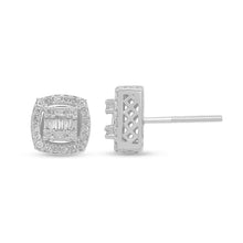 Load image into Gallery viewer, 10KT Square Shaped Baguette &amp; Round Cut Diamond Screw Back Earrings 0.42ctw
