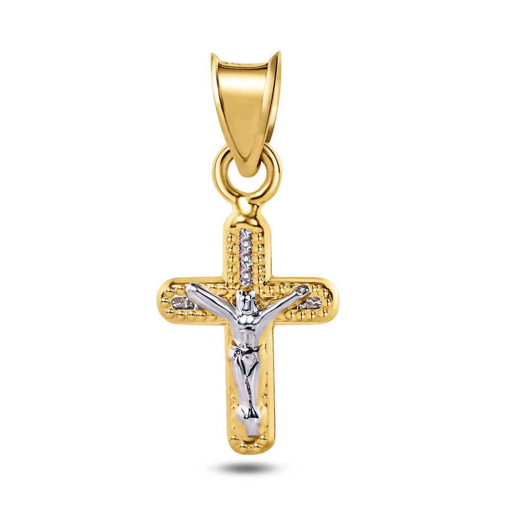 14KT Two Toned Small CZ Cross/Crucifix Pendant #4