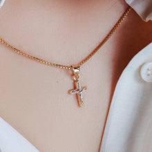 Load image into Gallery viewer, 14KT Two Toned Small CZ Cross/Crucifix Pendant #4
