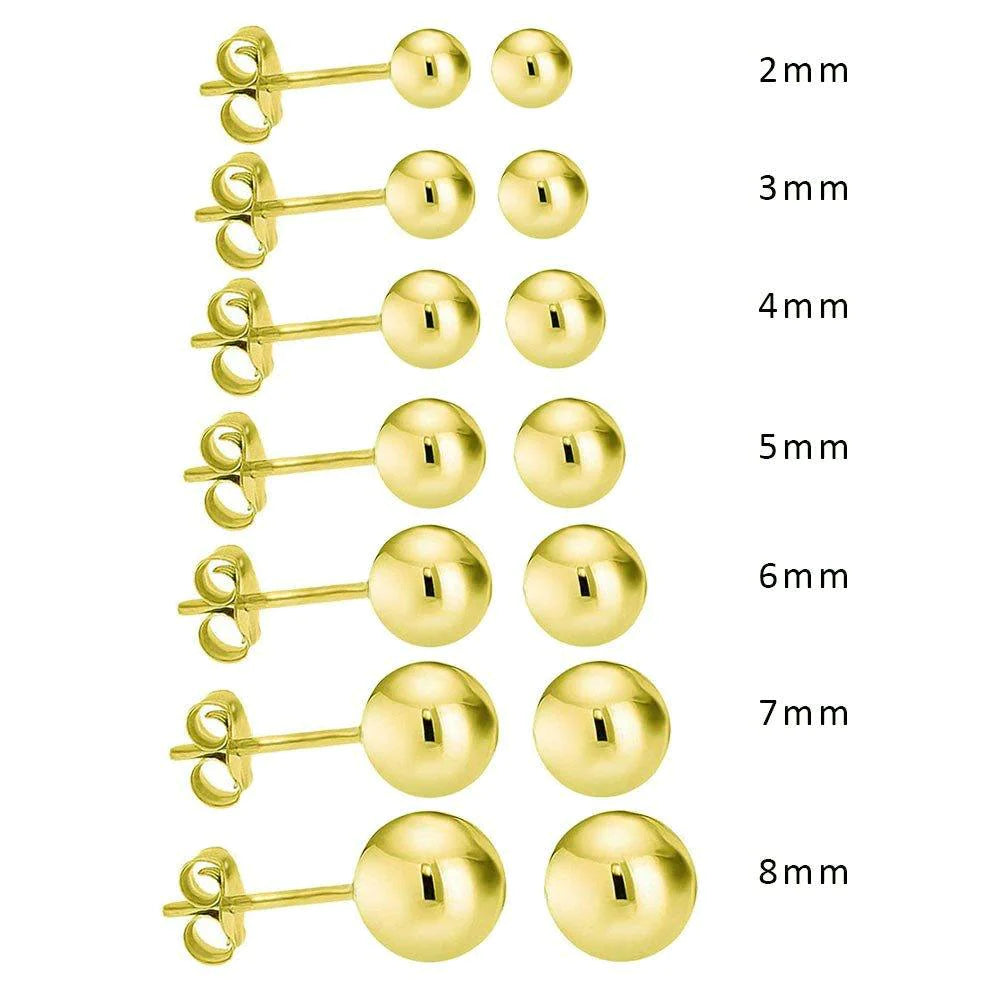 14KT Solid Yellow Gold Pushback Bead Earrings