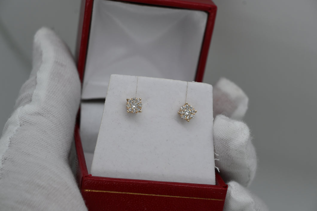 14KT Halo Flower Push Back Earrings 0.33ctw - 0.35ctw, #1