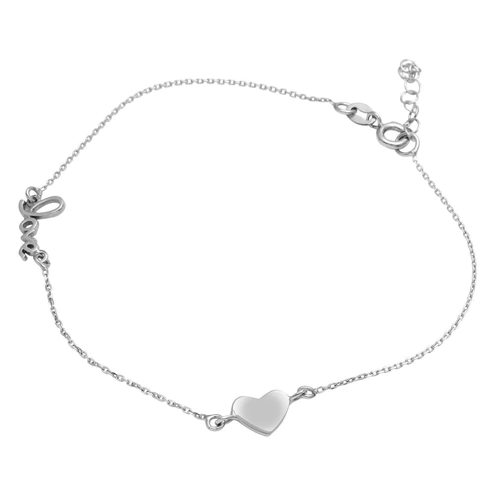 925 Rhodium Plated Love & Heart Anklet
