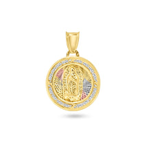 Load image into Gallery viewer, 14KT 3-Tone Diamond Cut Lady Of Guadalupe (Virgin Mary) Circle Cz Pendant
