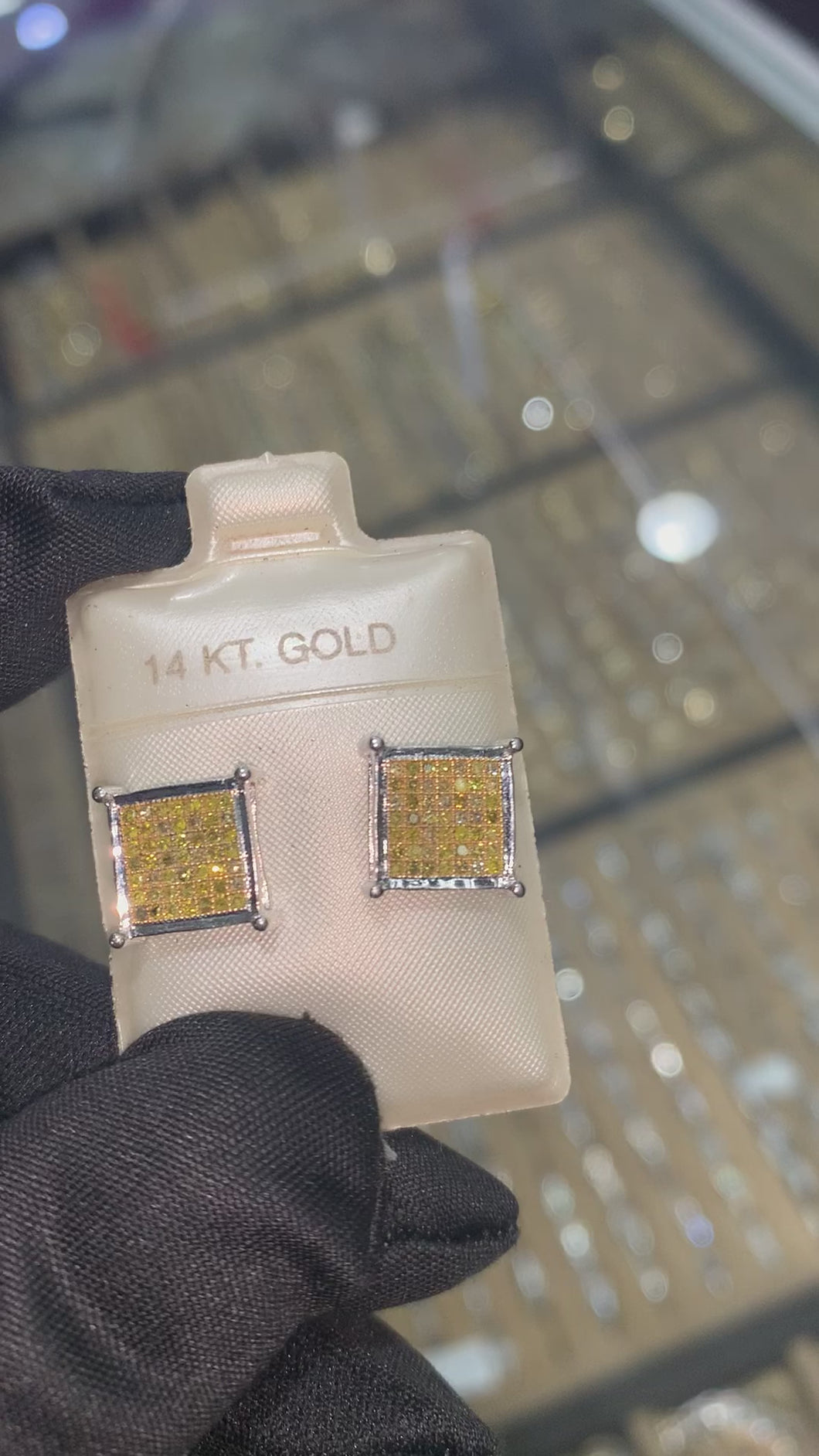 14KT White Gold Natural Yellow Diamond Square Studs 1.05ctw