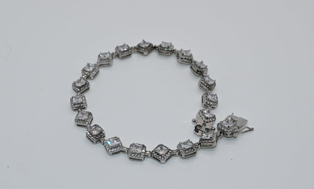 925 Rhodium Cz Square Tennis Bracelet
