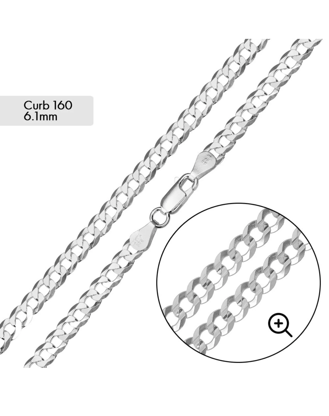925 Silver Curb Cuban Bracelet 6.1mm