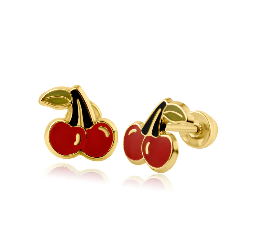 14KT Yellow Gold Cherry Screw Back Earrings
