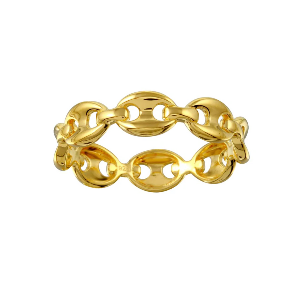 925 Gold Plated Puff Mariner Link Ring