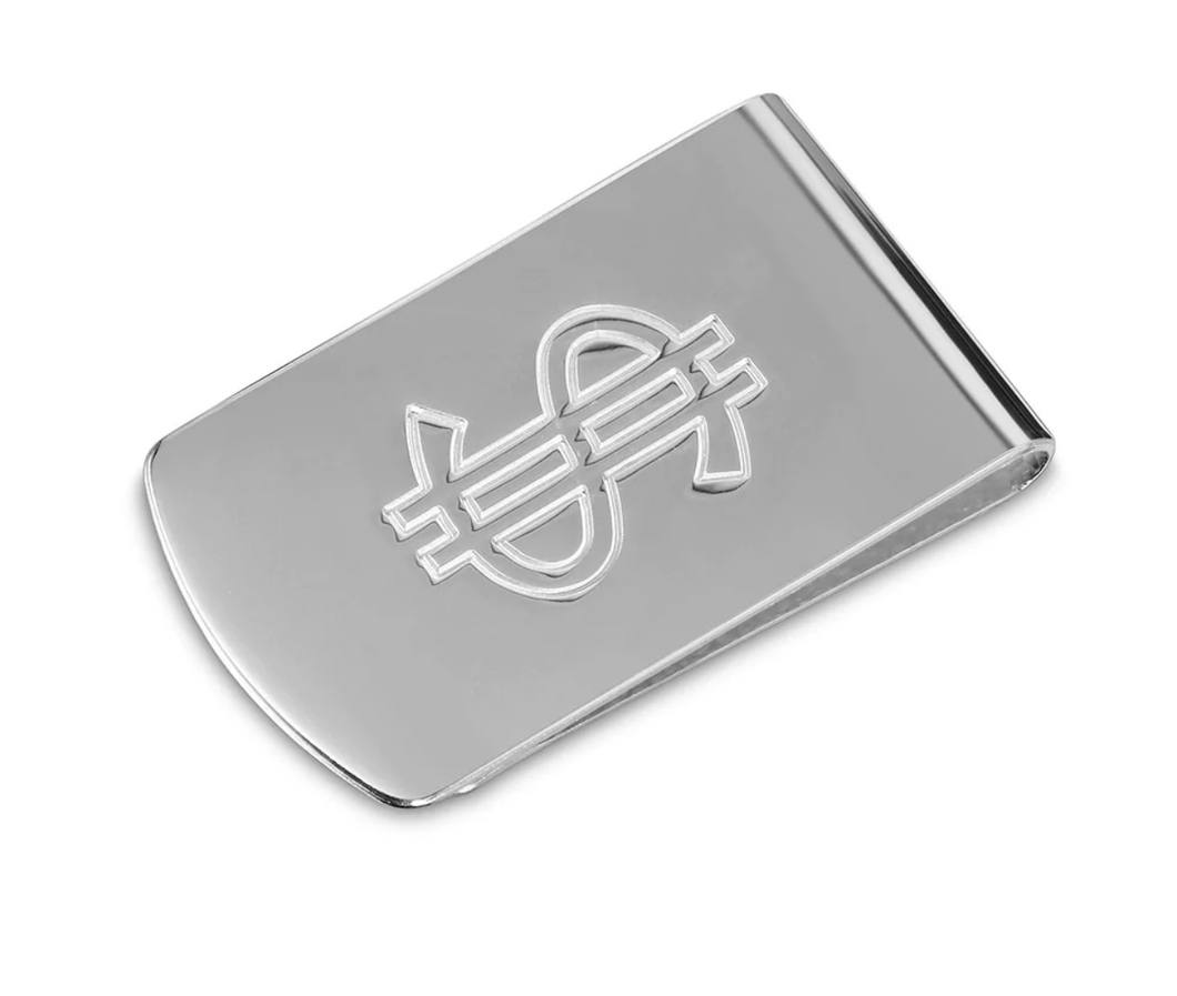 925 Silver High Polished Money Clip Engraved with Dollar Sign