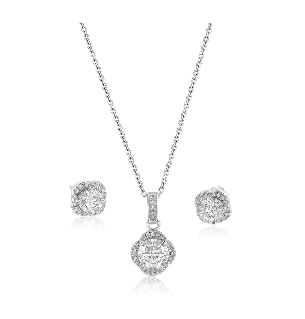 925 Rhodium Plated Moissanite Earring 0.5 c.t. & 1 c.t. Necklace Set