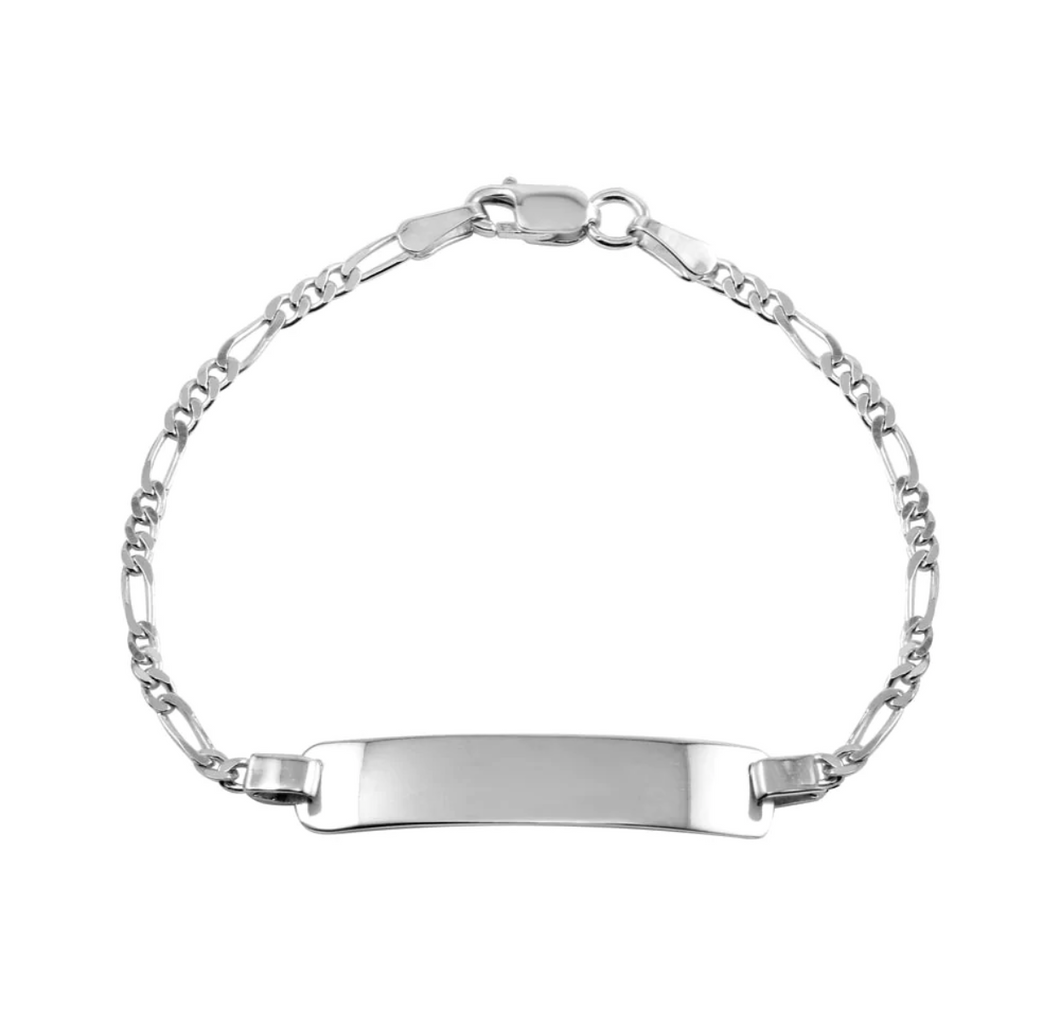 925 Silver Rhodium Figaro Baby ID Bracelet