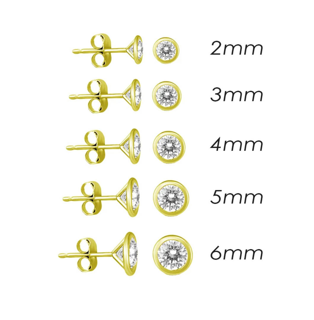 14KT Push Back Earrings Bezel Setting with Cz stones