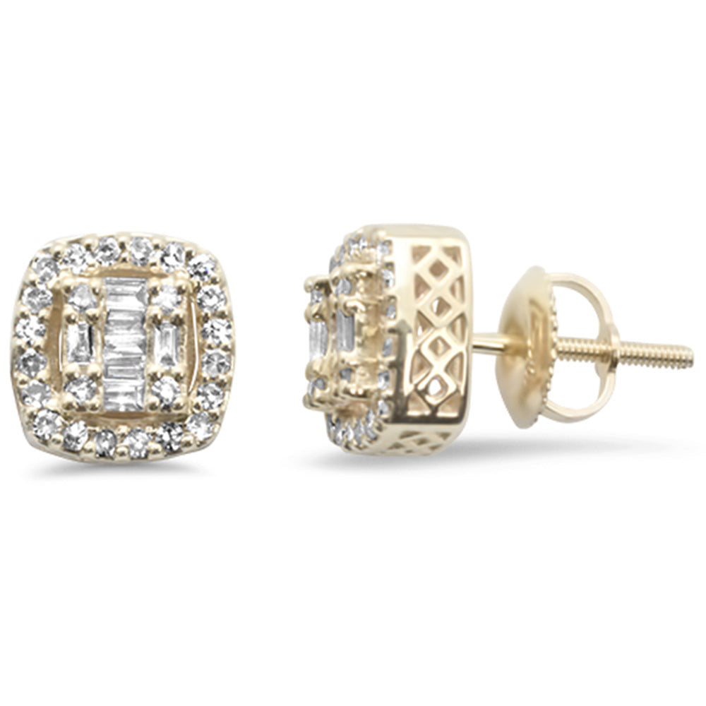 10KT Yellow Gold Round & Baguette Diamond Square Earrings .40ctw G VS2